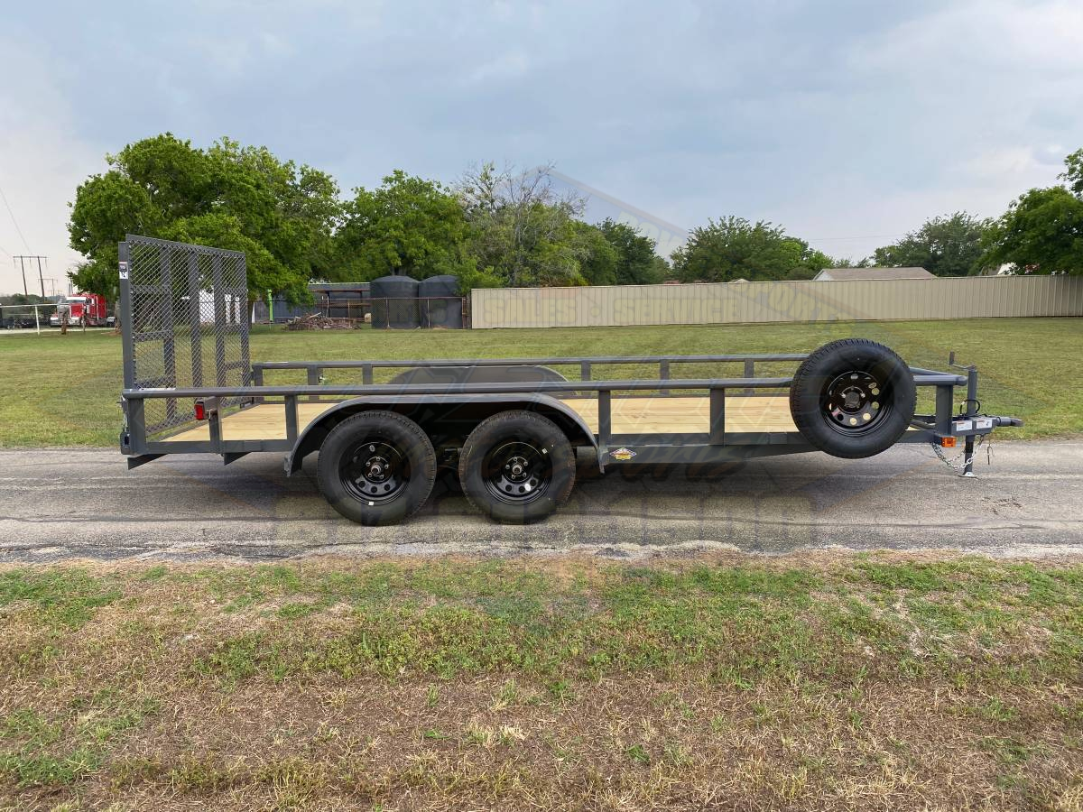 2026 TOP HAT 83" X 16' PIPE TOP UTILITY TRAILER WITH 4' SPRING ASSIST RAMP GATE, SPARE 7,000 GVWR GREY - Image 3