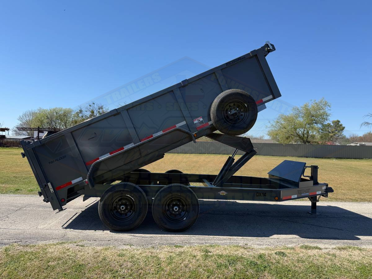 2026 TOP HAT 83" X 14' LOW PROFILE DUMP TRAILER WITH 3' SIDEWALLS, TARP, RAMPS AND SPARE 14,000 GVWR GREY - Image 4