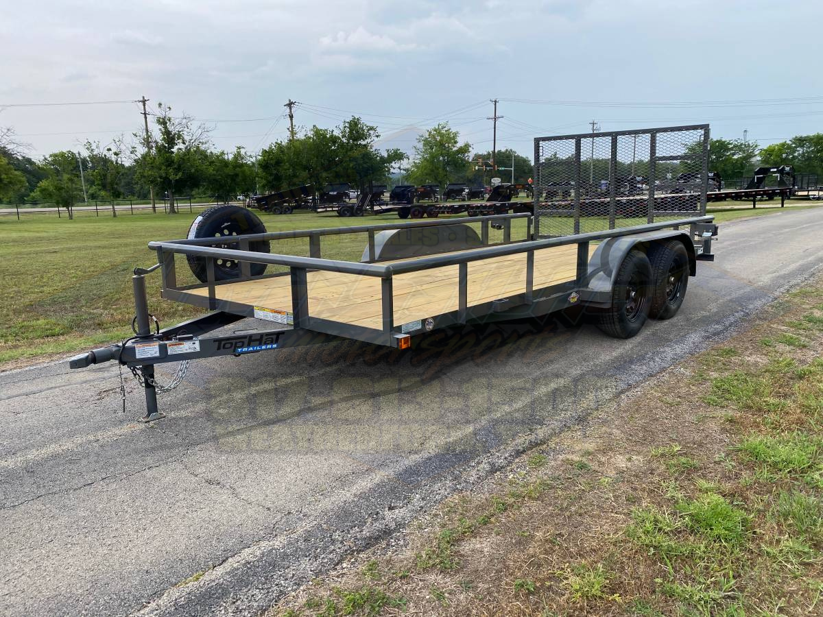 2026 TOP HAT 83" X 16' PIPE TOP UTILITY TRAILER WITH 4' SPRING ASSIST RAMP GATE, SPARE 7,000 GVWR GREY - Image 9