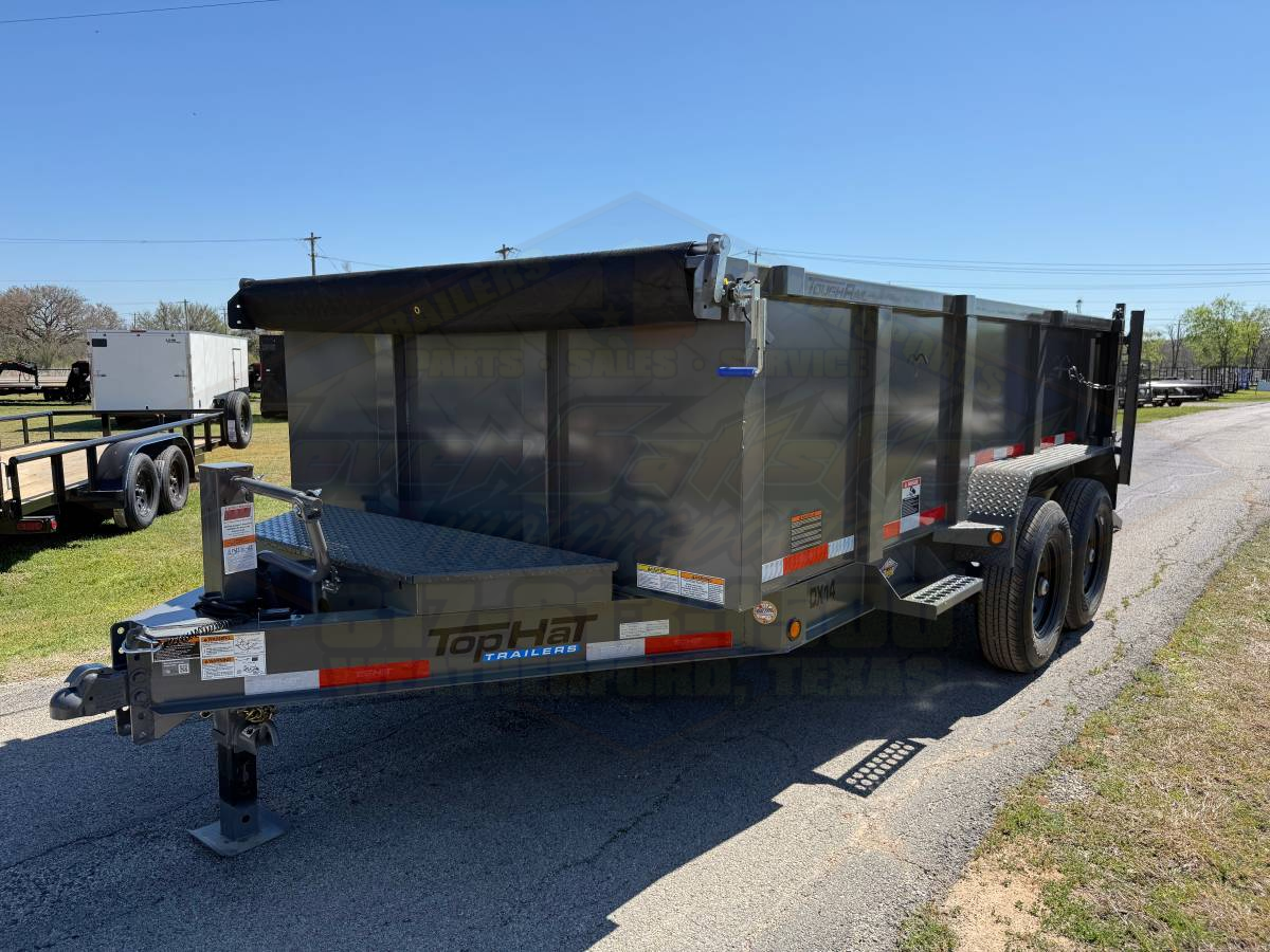 2026 TOP HAT 83" X 14' LOW PROFILE DUMP TRAILER WITH 3' SIDEWALLS, TARP, RAMPS AND SPARE 14,000 GVWR GREY - Image 11