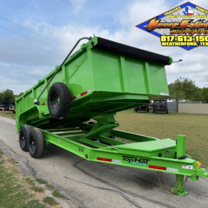 2026 TOP HAT 83" X 16' LOW PROFILE DUMP TRAILER WITH LONG ARM TARP, HYDRAULIC JACK, RAMPS AND SPARE 14,000 GVWR LIME GREEN
