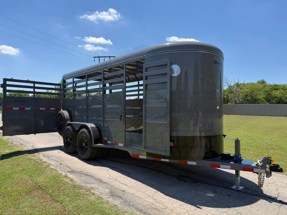 2026 DELCO 6' X 16' BUMPER PULL STOCK TRAILER W/ SPARE FIGHTER JET GRAY 12,000 GVWR - Image 3