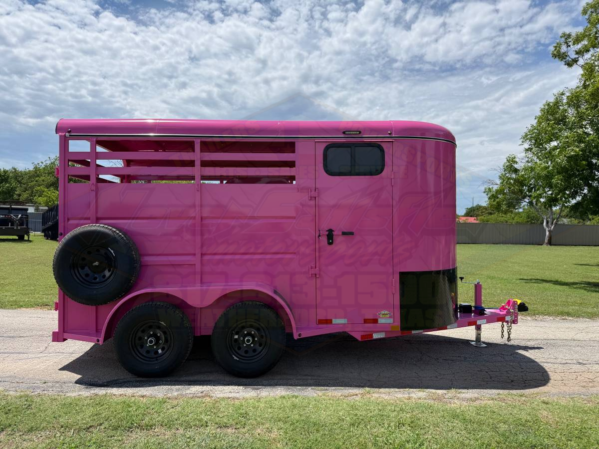 2026 DELCO 6' X 14' 2 HORSE BUMPER PULL TRAILER WITH SPARE, BUBBLEGUM PINK 12,000 GVWR - Image 3