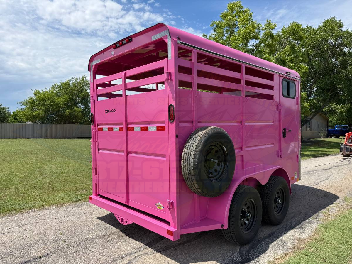 2026 DELCO 6' X 14' 2 HORSE BUMPER PULL TRAILER WITH SPARE, BUBBLEGUM PINK 12,000 GVWR - Image 4
