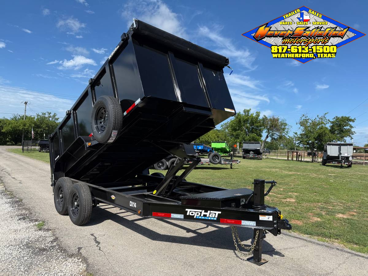 2026 TOP HAT 83″ X 14′ LOW PROFILE DUMP TRAILER 4' SIDEWALLS WITH TARP, RAMPS AND SPARE 14,000 GVWR