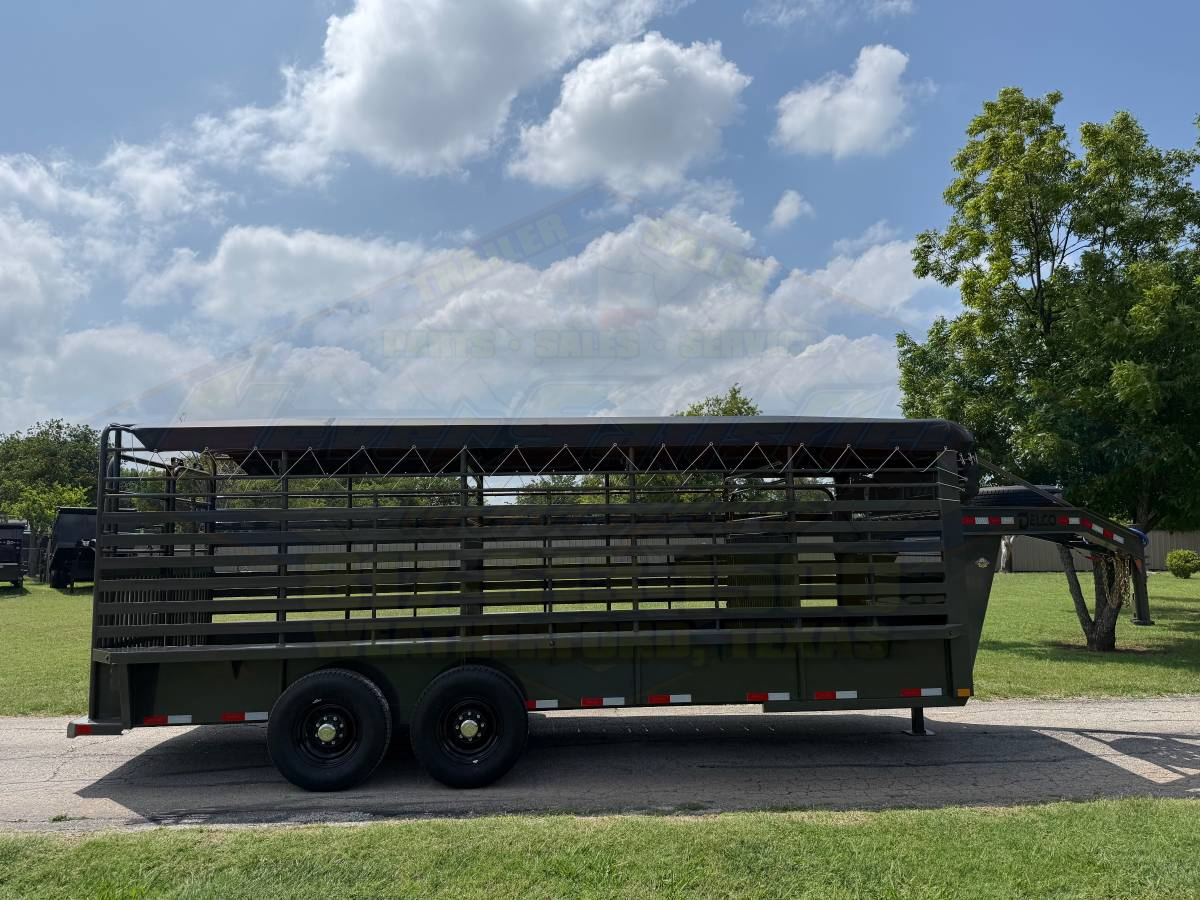 2026 DELCO 6′ 8″ X 20′ BAR TOP GOOSENECK CATTLE STOCK TRAILER 14K-GVWR FORD MARSH GRAY - Image 3