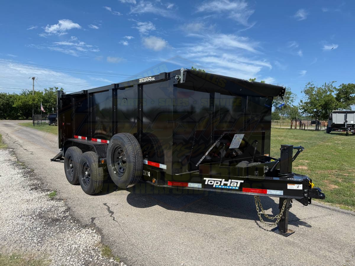 2026 TOP HAT 83″ X 14′ LOW PROFILE DUMP TRAILER 4' SIDEWALLS WITH TARP, RAMPS AND SPARE 14,000 GVWR - Image 3