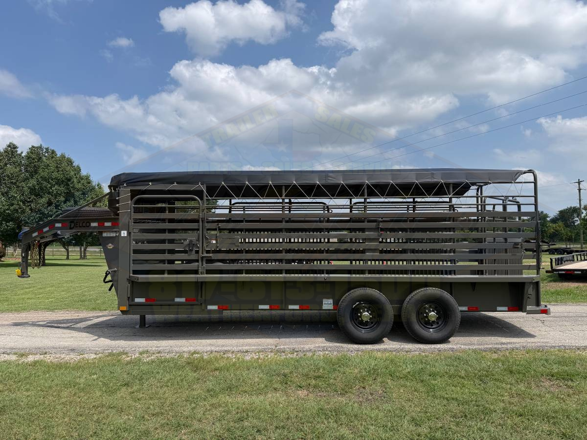 2026 DELCO 6′ 8″ X 20′ BAR TOP GOOSENECK CATTLE STOCK TRAILER 14K-GVWR FORD MARSH GRAY - Image 11