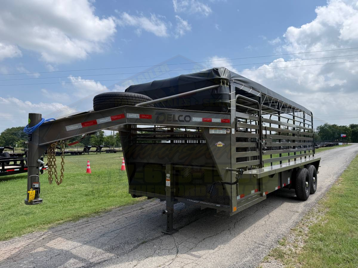 2026 DELCO 6′ 8″ X 20′ BAR TOP GOOSENECK CATTLE STOCK TRAILER 14K-GVWR FORD MARSH GRAY - Image 13