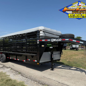 2027 DELCO 6′ 8″ X 24′ BAR TOP GOOSENECK CATTLE STOCK TRAILER, BLACK/GRAY 14,000 GVWR